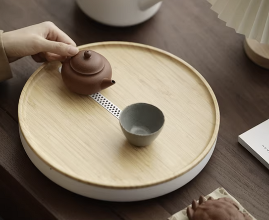 Wabi Sabi tea tray in stainless steel with bamboo top, photo 2 โ Simple Palette Singapore