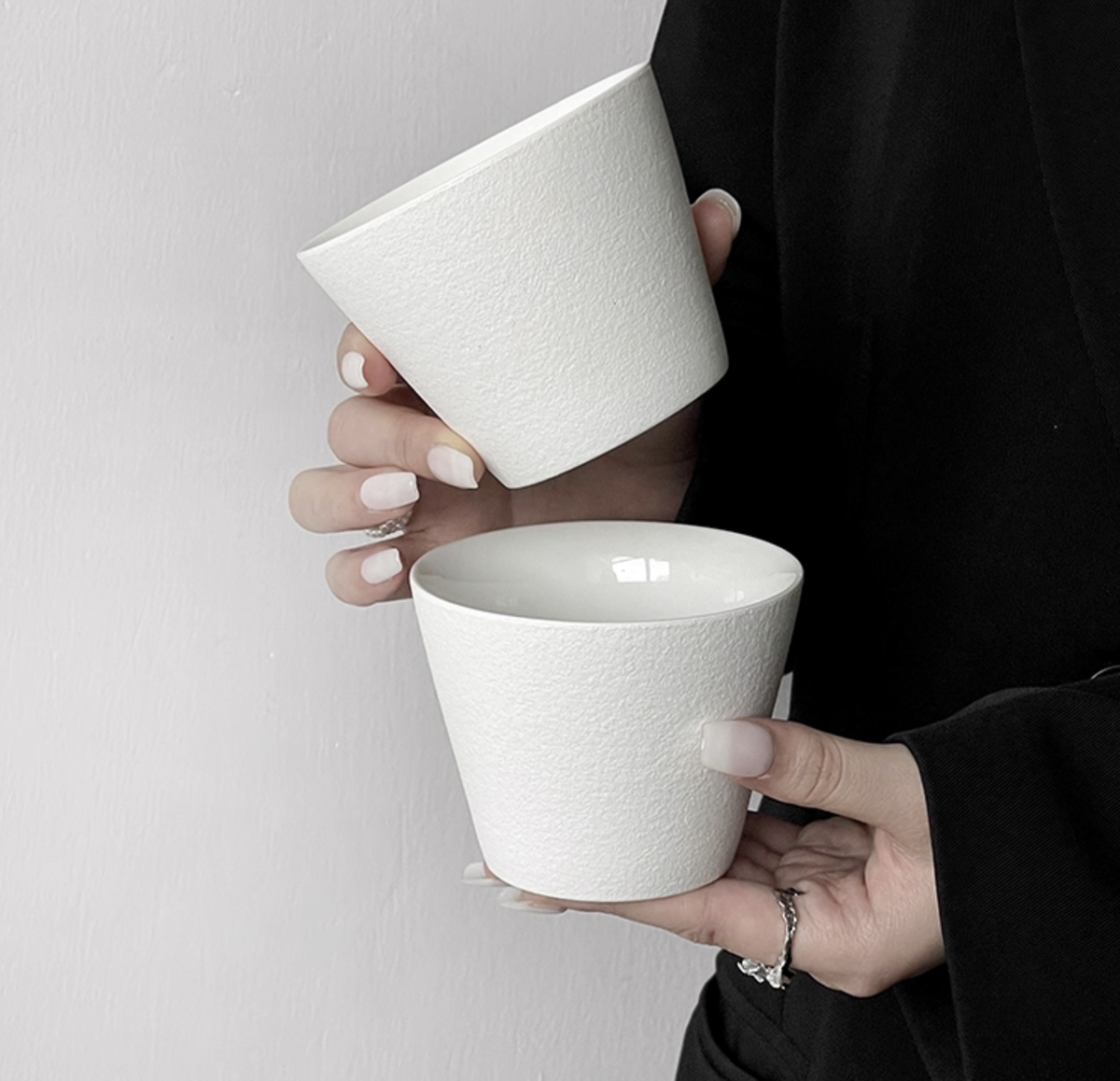Artisan coffee cup top view displaying handcrafted details