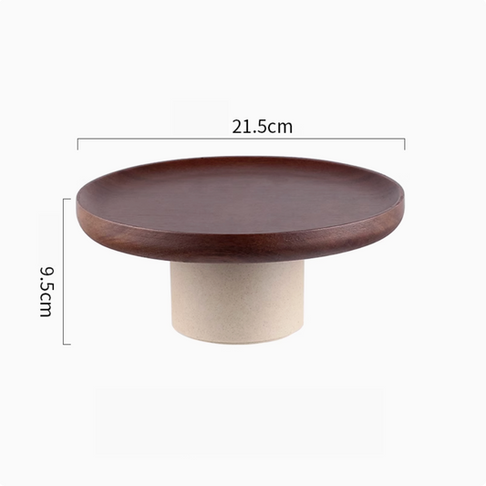 Another side view of handcrafted wooden serving stand showing elegant proportions and natural materials