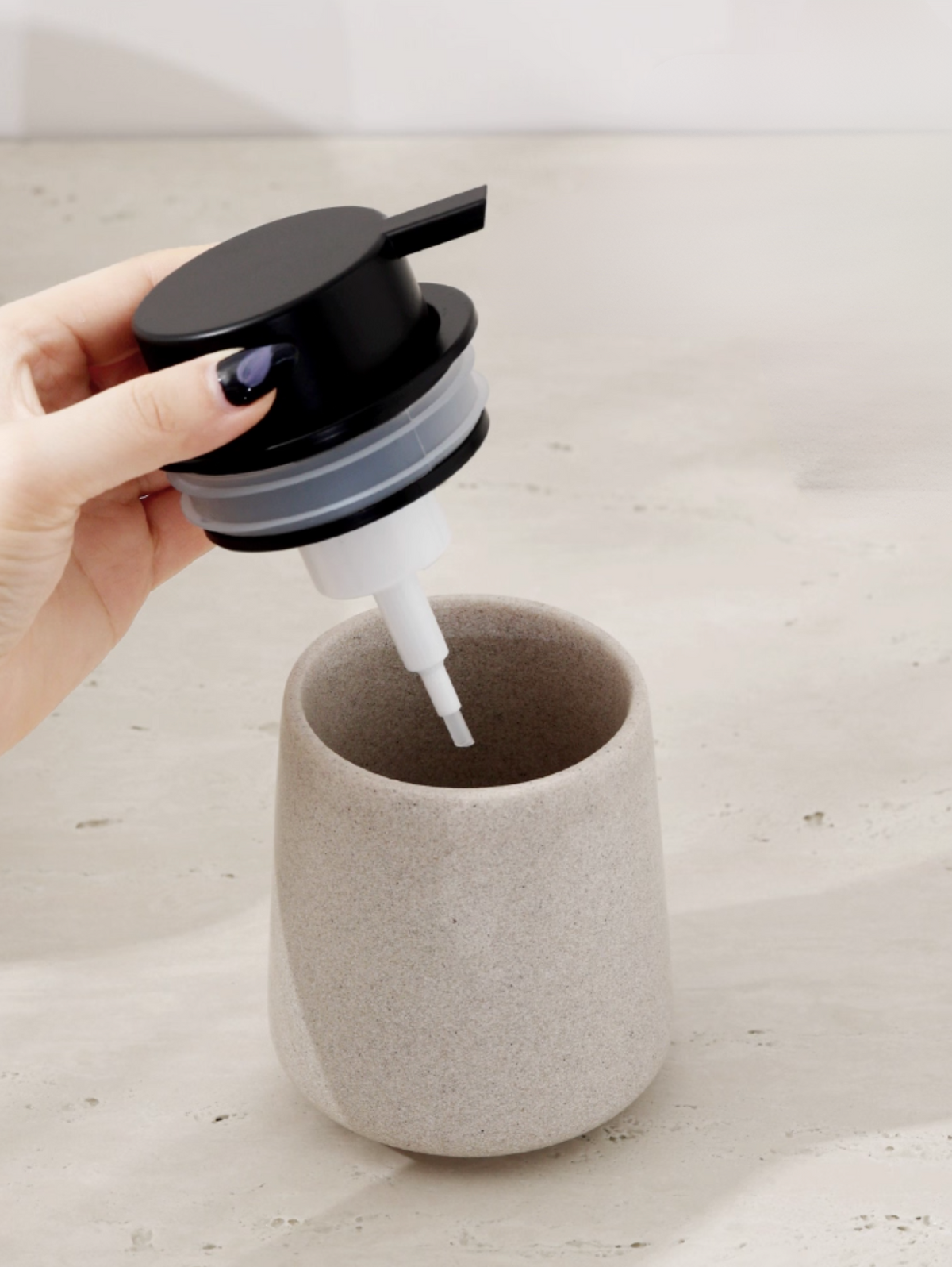 Ceramic soap dispensers with stone-inspired matte texture, photo 3 – Simple Palette Singapore