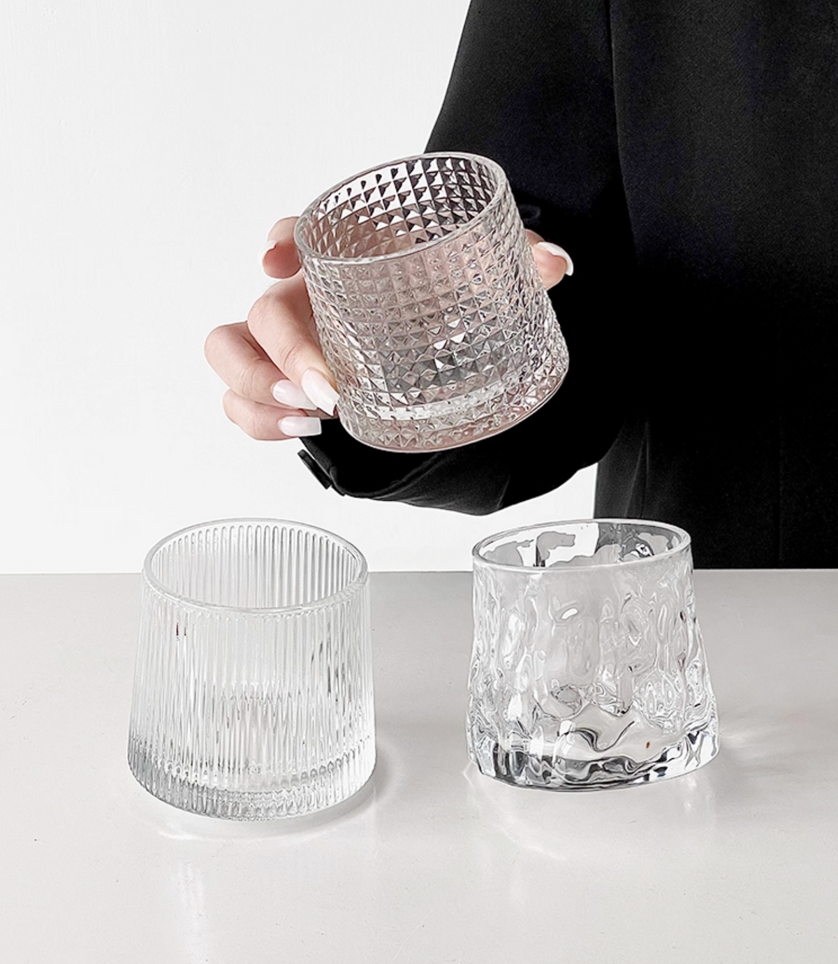 Simple Palette Organic drinking glass, close-up of rim and textured surface