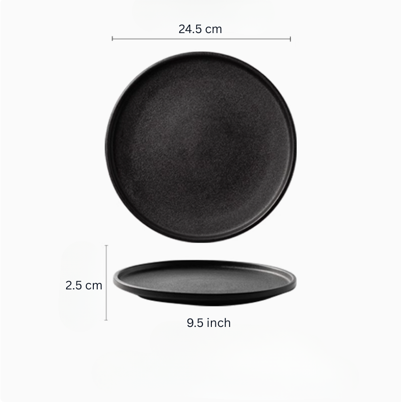 Black porcelain flat plate, medium 9.5 inch 24.5cm – Simple Palette Singapore