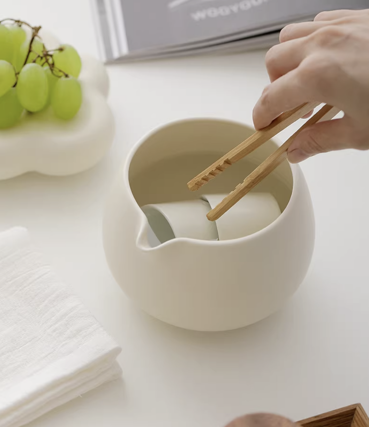 Wabi Sabi ceramic tea waste bowl, photo 3 – Simple Palette Singapore
