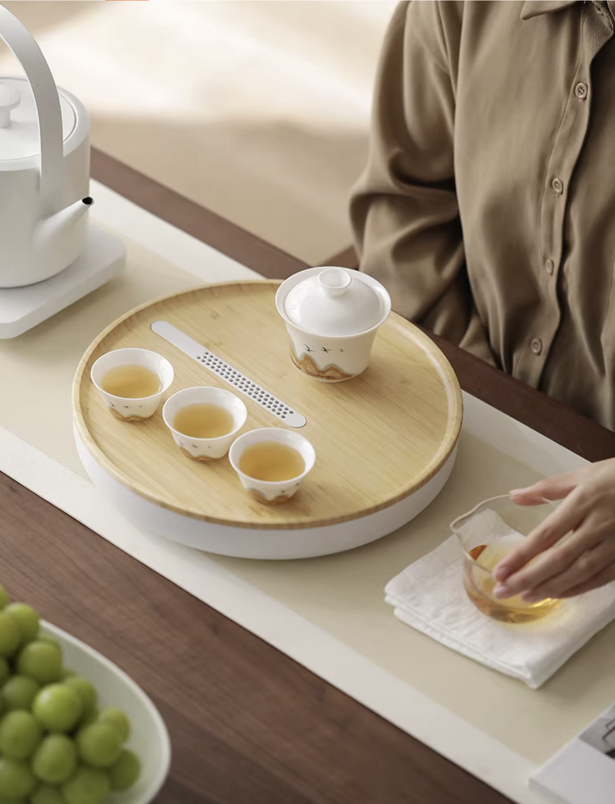 Wabi Sabi tea tray in stainless steel with bamboo top, photo 5 – Simple Palette Singapore