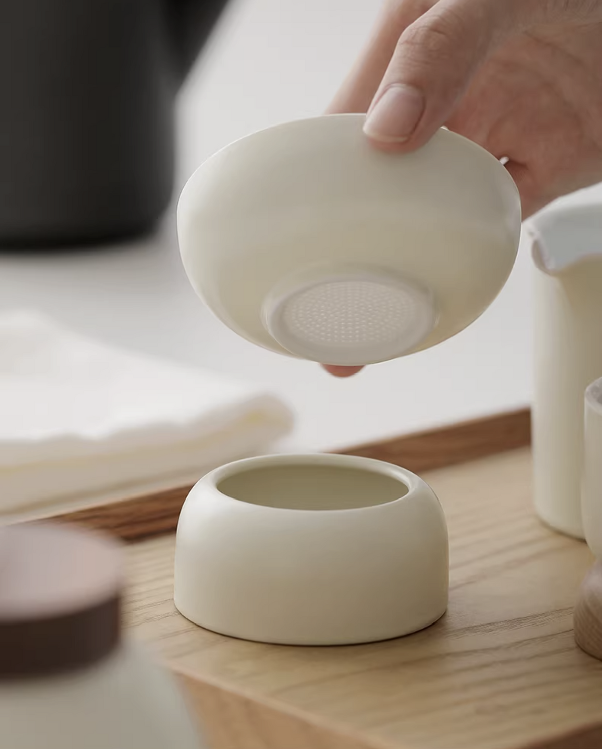 Wabi Sabi ceramic tea filter with strainer, photo 5 – Simple Palette Singapore