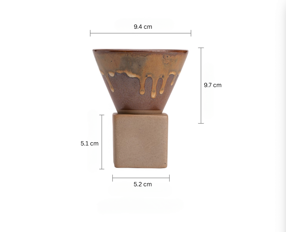 Cone-shaped ceramic coffee cup with square base, size reference – Simple Palette Singapore