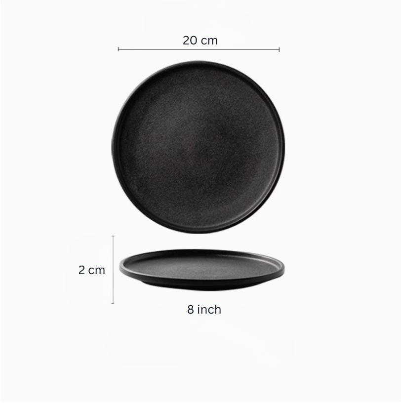 Black porcelain flat plate, small 8 inch 20cm – Simple Palette Singapore