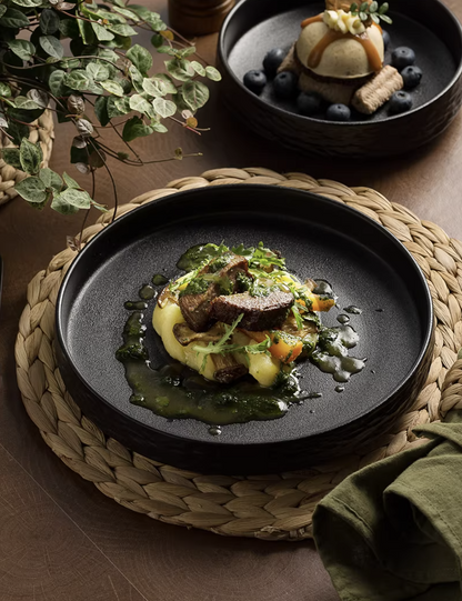 Porcelain deep plate close-up – high-fired finish, modern tableware Singapore