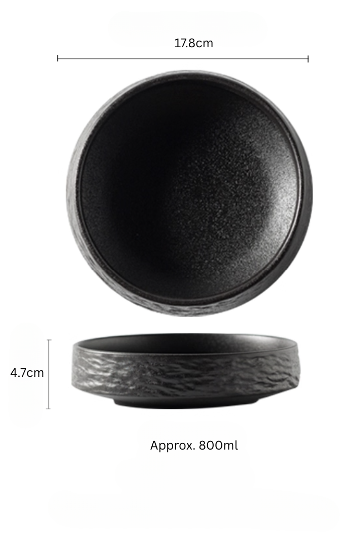 Black Deep Plate 17.8 cm – deep size for side or dessert, matte porcelain design, Singapore tableware