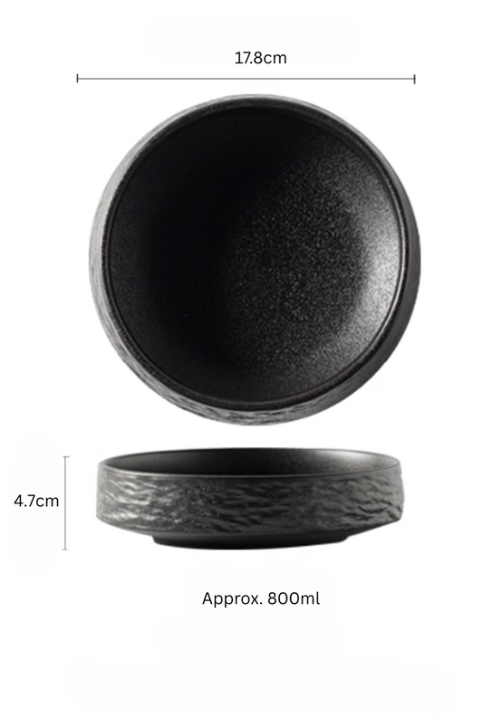 Black Deep Plate 17.8 cm – deep size for side or dessert, matte porcelain design, Singapore tableware