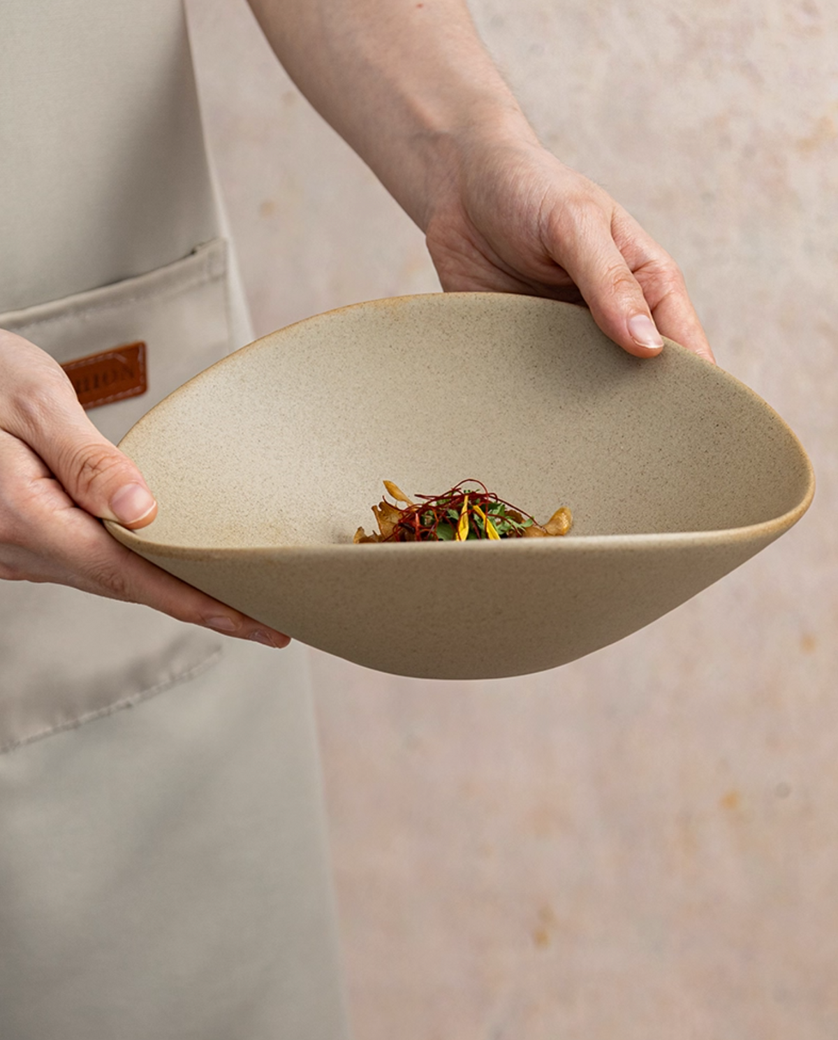Clay Series tan deep plate with organic shape, photo 3 – Simple Palette Singapore
