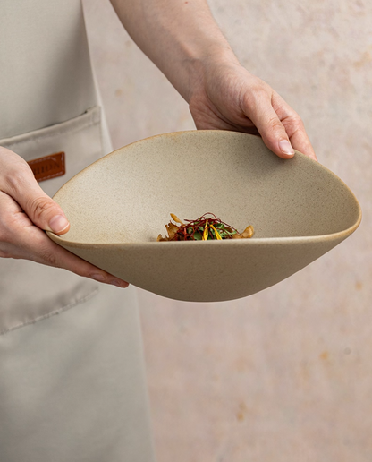 Clay Series tan deep plate with organic shape, photo 3 – Simple Palette Singapore