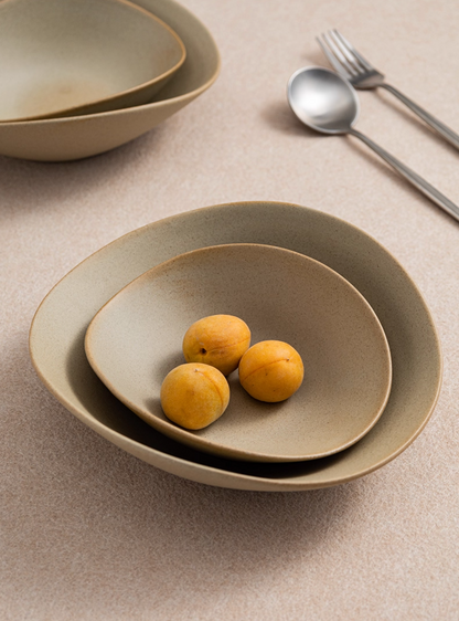 Clay Series tan deep plate with organic shape, photo 6 – Simple Palette Singapore