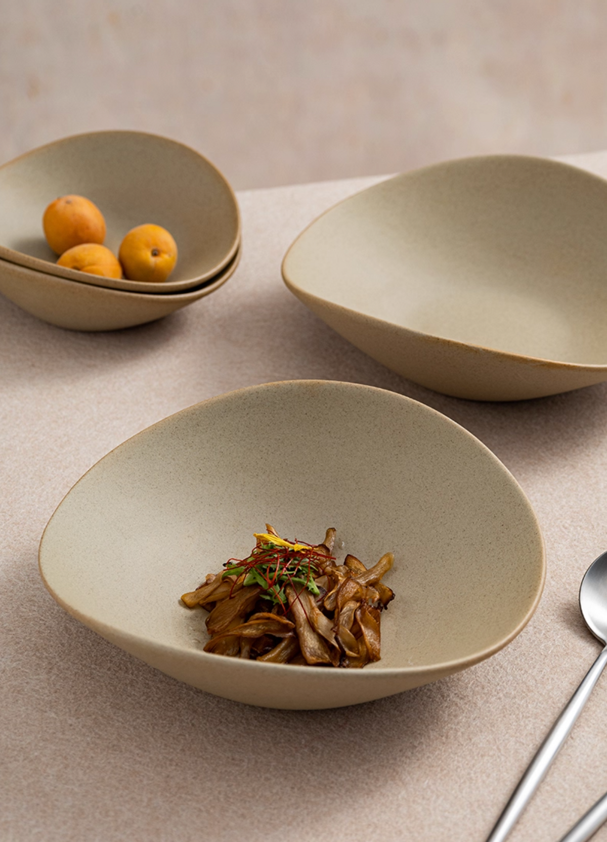 Clay Series tan deep plate with organic shape, photo 1 – Simple Palette Singapore