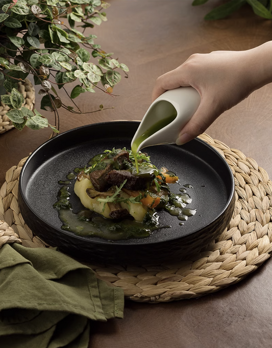 Stacked deep plates showing depth and texture – durable porcelain dinnerware Singapore
