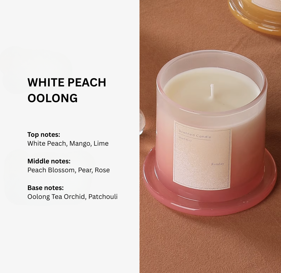 White Peach Oolong 3-layer scented candle, fragrance notes – Simple Palette Singapore