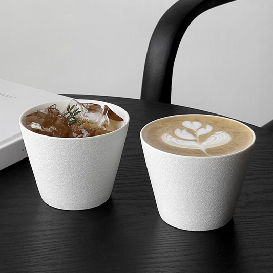 Artisan coffee cups side view showing ceramic craftsmanship